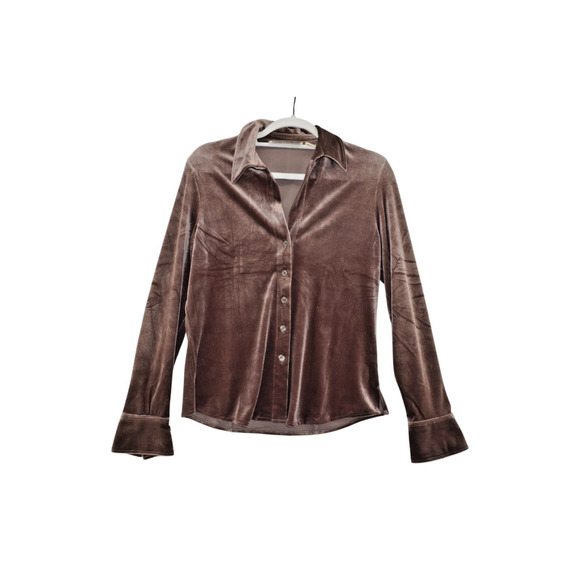 VS SPORT Tops - VS Sport Brown Velvet Button Down Shirt Women’s Small Long Sleeve Soft Stretch